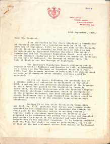 Document - Letter/s, State Electricity Commission of Victoria (SECV), "SECV - Statement regarding proposal to Abandon tramways in City of Ballarat and Borough of Sebastopol and City of Bendigo and Borough of Eaglehawk", 10/09/1970 12:00:00 AM