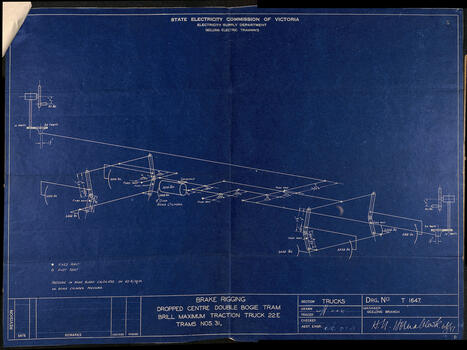 "Brake rigging dropped centre double bogie tram Brill maximum traction truck 22E, Trams Nos. 31,"