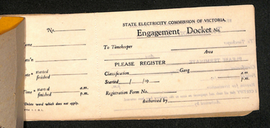 Document - Form/s, State Electricity Commission of Victoria (SECV), "Engagement & Termination dockets", c1960