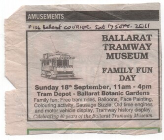 Newspaper, The Courier Ballarat, "Family Fun Day", 17/09/2011 12:00:00 AM