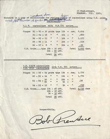 Document - Report, B. Prentice, "Resistances - WH225, GE 201 motors, T1F, K36JR and B23D controllers", 10/05/1973 12:00:00 AM
