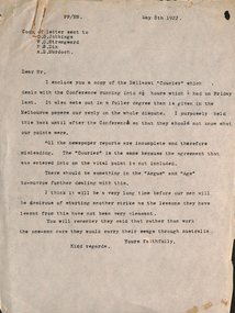 Document - Letter/s, Electric Supply Co. of Vic (ESCo), 8/05/1922 12:00:00 AM