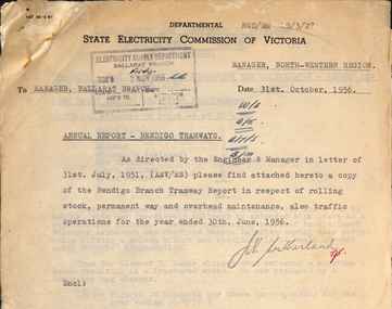 Document - Report, State Electricity Commission of Victoria (SEC), "Annual Report - Bendigo Tramways", c1940
