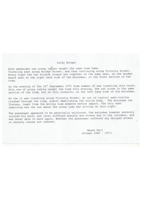 Document - Report, Wayne Kell, "Lucky Escape", 2020