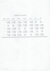 Document - Roster, Wayne Kell, "Rotating Shift Roster", 2021