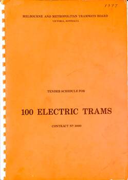 "Tender Schedule for 100 Electric Trams Contract No. 3000" - cover
