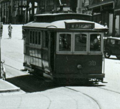 Close up of the tram