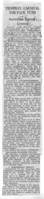 Newspaper cutting - "Tramways carnival for POW fund"
