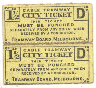 Melbourne cable tram City ticket - front