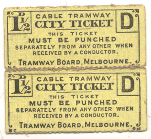 Melbourne cable tram City ticket - front