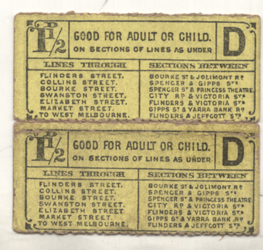 Melbourne cable tram City ticket - rear