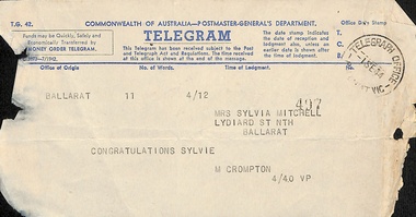 Telegram - Congratulations to Sylvia Mitchell 1 of 9
