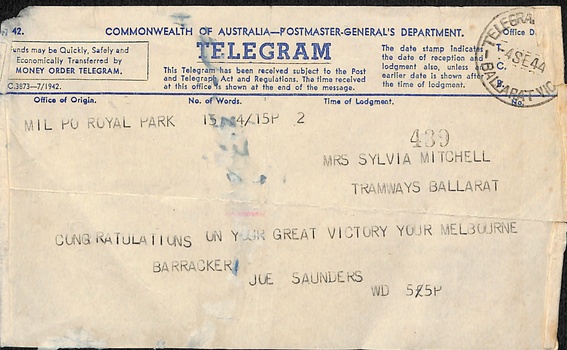 Telegram - Congratulations to Sylvia Mitchell 2 of 9