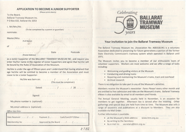 Invitation to join the Ballarat Tramway Museum - front