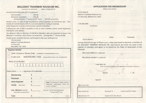 Invitation to join the Ballarat Tramway Museum - rear