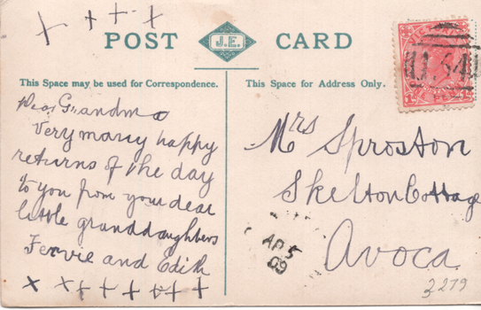Postcard - "Sturt Street Ballarat"  - rear