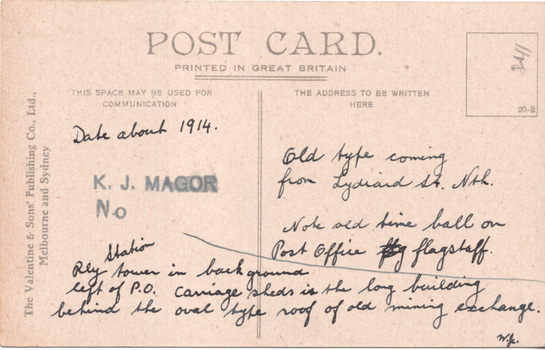Postcard - Post Office Ballarat - rear