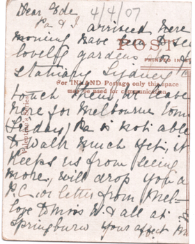 Letter on rear of card