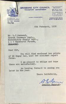 Letter - Brisbane City Council to Les Denmead - cover sheet