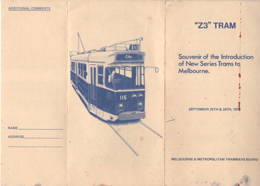 "Z3 Tram - Souvenir of the Introduction of New Series Trams to Melbourne",
