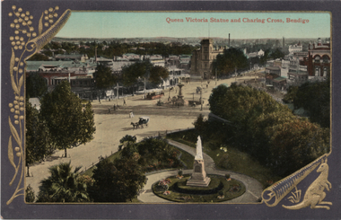 "Queen Victoria Statue and Charing Cross Bendigo" - an embossed card