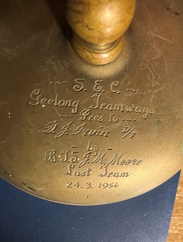 Conductor Bell Geelong - Presentation engraved detail