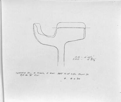 "Condition of Ballarat Tramways special work" - sample rail head drawing sheet.