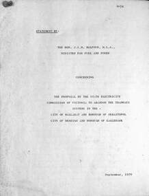 Abandonment SEC tramways - Minister Balfour 1970 - cover