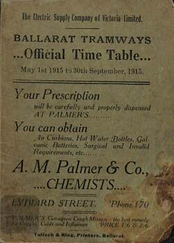 "Official Time table" - 1915 Winter cover