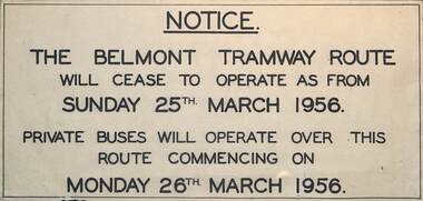 Notice - Belmont Tramway route closure