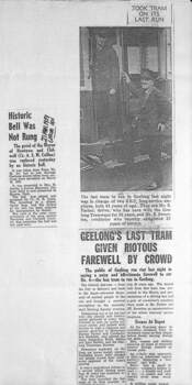 "Geelong's last tram given riotous farewell by crowd" - p1 of 2