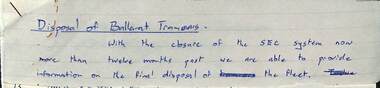 "Disposal of Ballarat Tramcars" - sheet 1 of 3