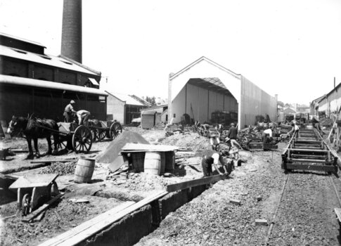 Geelong Tram Depot under construction c. 1911.