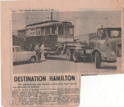 Newspaper clipping - "Destination Hamilton"