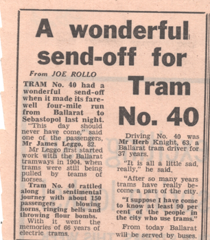 "A wonderful send-off for Tram No. 40"