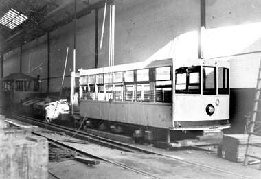 Birney Safety Tramcar imported from the J G Brill Co. of Philadelphia under construction.