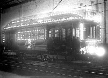 Geelong Tramway tramcar decorated for the Coronation of King George VI, May 1937.