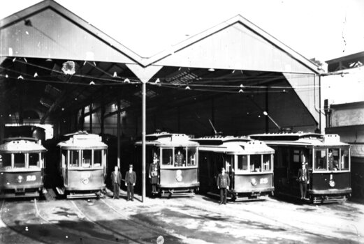 Geelong Tram Depot - Tramcars and Personnel - c1942