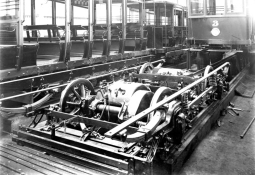 Geelong Brush Truck/bogey under maintenance. C. 1912