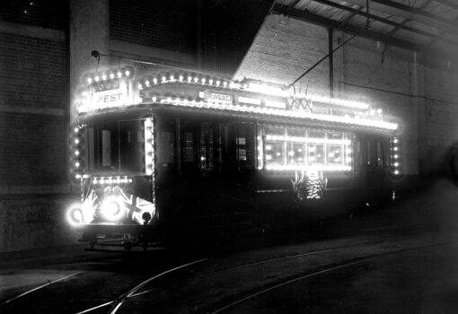 Geelong Tramway tramcar decorated for the Coronation of King George VI, May 1937.