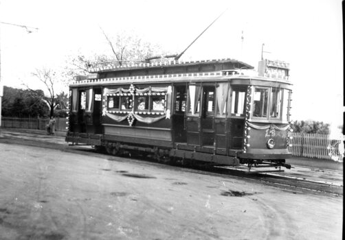 Geelong Tramway Car 23 decorated for the 1935 Diamond Jubilee.