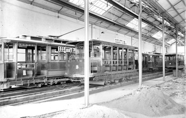 Geelong Tramways trailers No. 2 and 3.  C.1914.