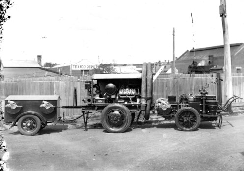 Fire fighting trailers at Geelong Tramways belonging to the MESCo.  