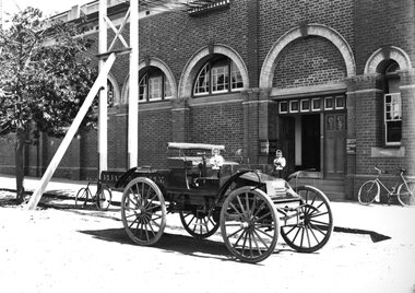 First Geelong Tramway motor lorry with "ELECTRIC SUPPLY" painted on the side.  c. 1910