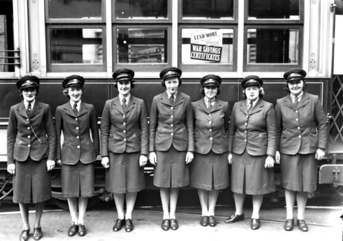 Group of Conductresses who were the first employed by Geelong Tramway. c. 1942.