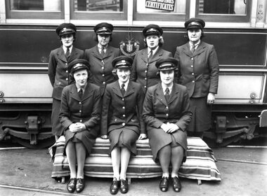 Photographs of first women employed as conductresses by Geelong Tramway. c. 1942.