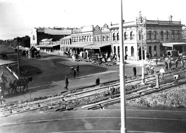 Geelong Tramway track construction at main intersection.