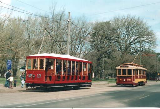 Bendigo 17 and Ballarat 28 - 100 years of electric trams - at Gardens Loop