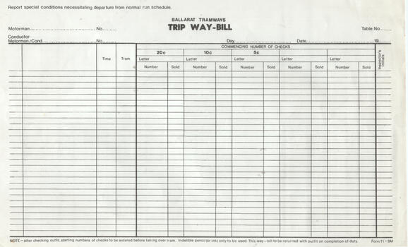 BTPS Trip Way-Bill of 1974/75