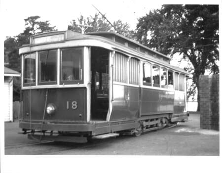 Tram 18 at Depot gates.